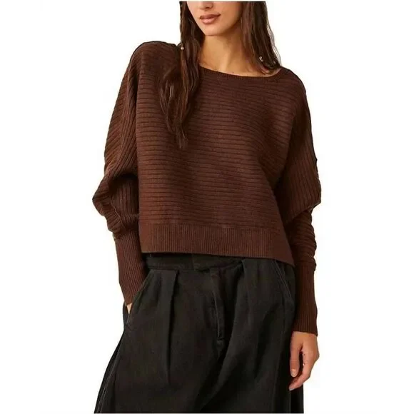 Free People Sweater S Sublime Pullover in Chocolate Lava Ribbed‎ Boho Whimsigoth - Picture 2 of 14